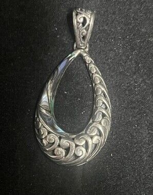 SAMUEL B 925 Sterling SILVER Iridescent SHELL OPEN PEAR PENDANT.